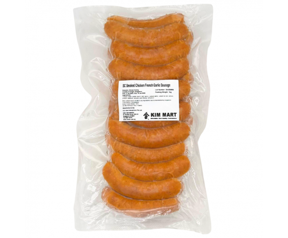 KIM MART | SC SMOKED CHICKEN FRENCH GARLIC SAUSAGE | NATURAL SHEEP CASING | 1KG/PKT | 烟熏鸡肉法式大蒜香肠 | SG