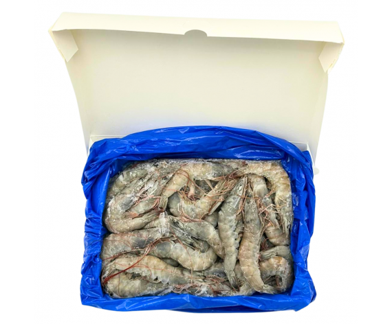 FROZEN VANNAMEI PRAWN MEDIUM | HEAD ON SHELL ON | 51/60 | 30% GLAZING | 1KG/PKT | 冰冻整南美白中虾 | ID