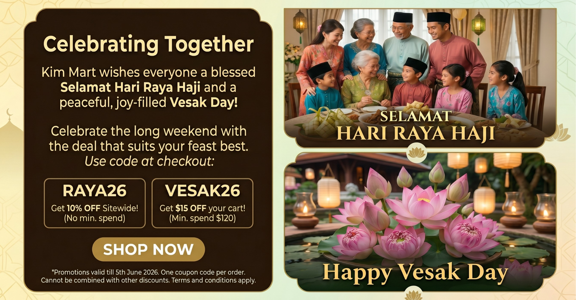 Hari Raya Haji and Vesak Day 2026